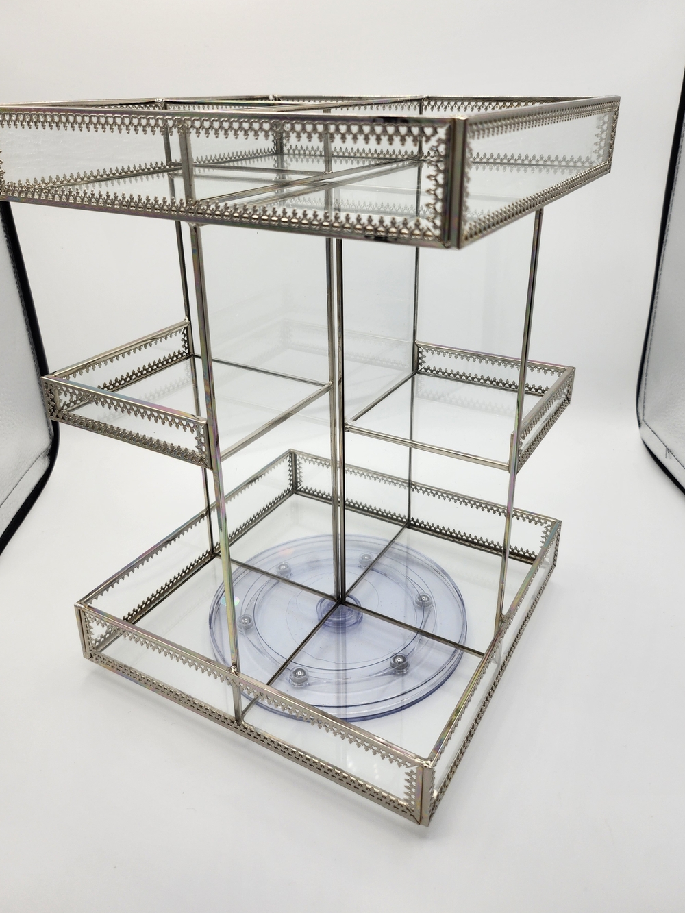 Plastic and Brass 3-Tier Rotating Beauty Organizer - New